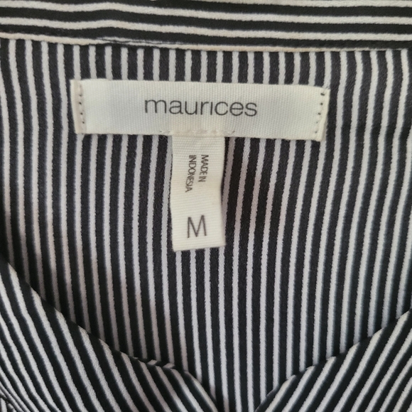 MAURICES Jacket Ladies Medium Black White Striped Long Sleeve Sheer Smocking Top - Picture 7 of 10
